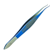 Precision Titanium Corneal Forceps, Colibri Style, Serrated And Wide Slotted Handle With Polished Finish, (0.12mm) 1 x 2 Teeth Set At 45 Degrees, 6mm Diamond Dusted Tying Platform, And Overall Length Of 4 1/4" (109mm) 